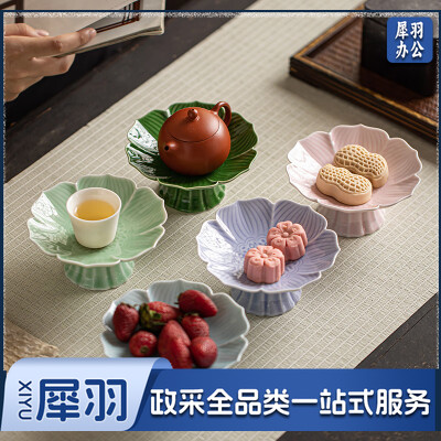 中式复古陶瓷高脚果盘 高脚款莲花小盘 