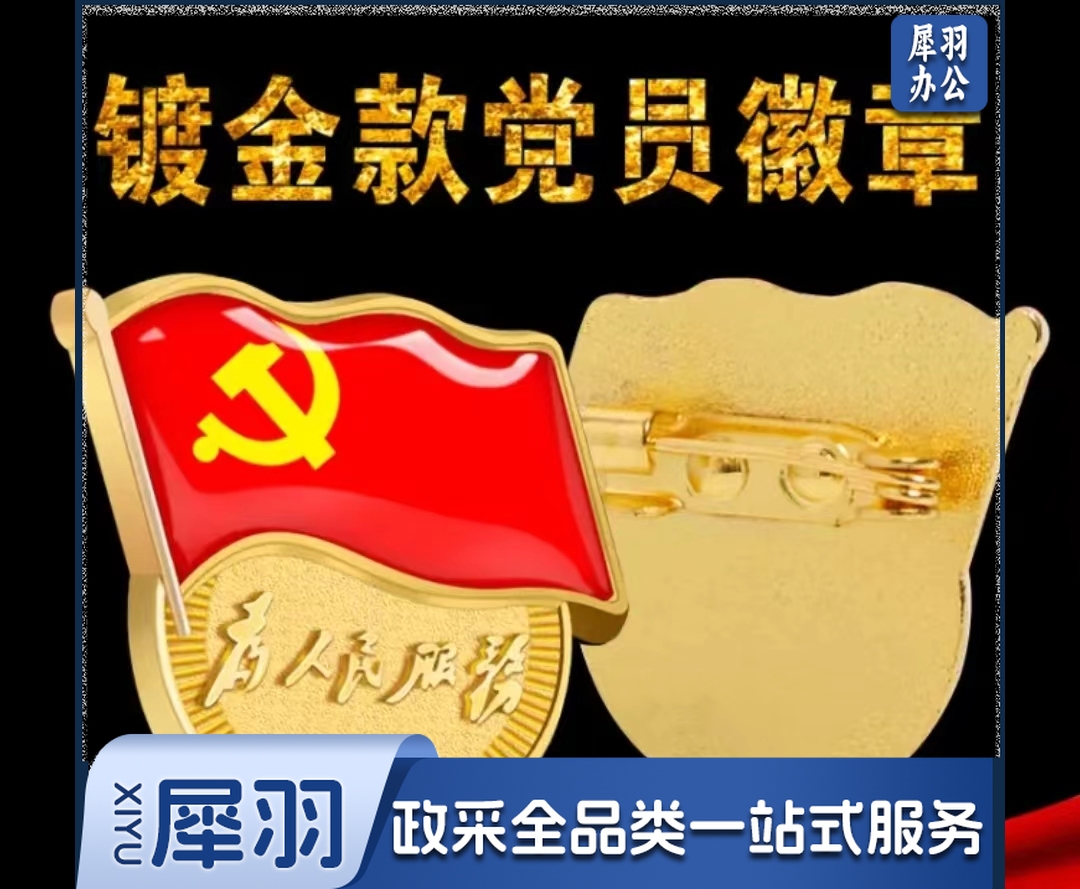 【不褪色】镀金新党员徽章 党徽胸章 厚2mm 别针扣 背面带 中共中央组织部监制 字样