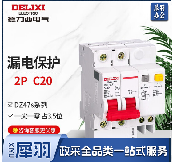 德力西电气漏电保护器2P 家用空开总闸断路器漏保空气开关DZ47SLE 20A