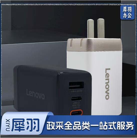 联想（Lenovo）SMH65 65W氮化镓三口适配器CC线套装 接口2C1A 100W双C充电线 支持笔记本充电 兼容多种充电协议 风暴灰  电源适配器