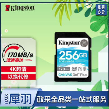 金士顿（Kingston）256GB SD存储卡 U3 V30 相机内存卡 高速sd卡大卡 4K超高清拍摄 读速170MB/s 写速90MB/s