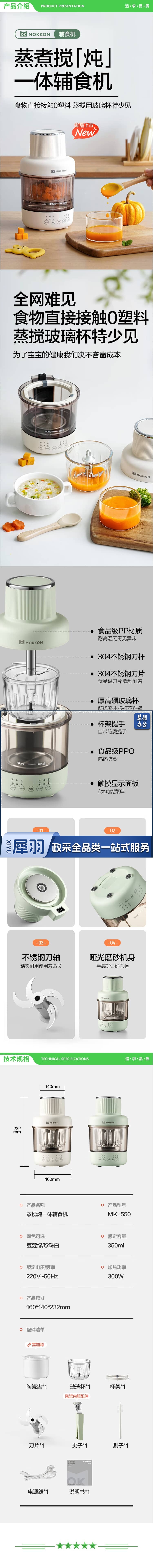 磨客 mokkom MK-550 绞肉机辅食机婴儿宝宝蒸煮搅拌一体多功能 全自动隔水炖蒸搅打泥料理机 珍珠白（配玻璃碗） 2.jpg