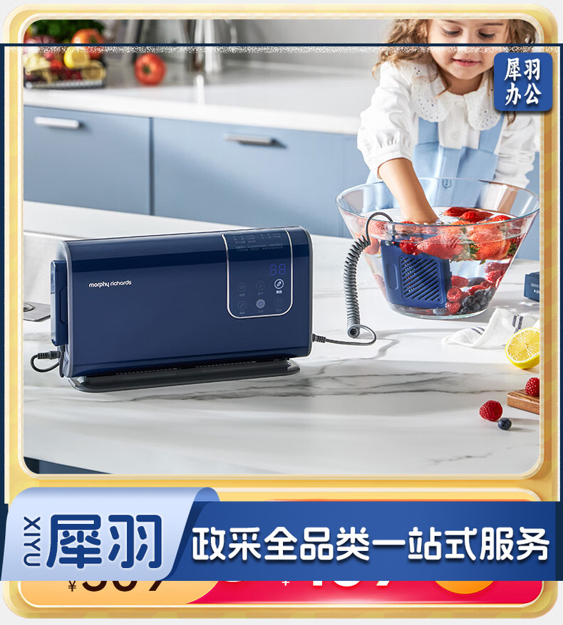 摩飞电器（Morphyrichards）果蔬清洗机 家用双仓有线洗菜机 蔬菜水果分类去农残净化机 烘干消毒洗水果神器 MR2061 轻奢蓝