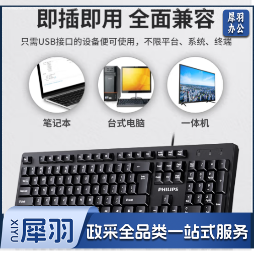 飞利浦(PHILIPS)SPK6234有线键盘 商务办公键盘 笔记本电脑台式机外接键盘 USB键盘 全尺寸 黑色