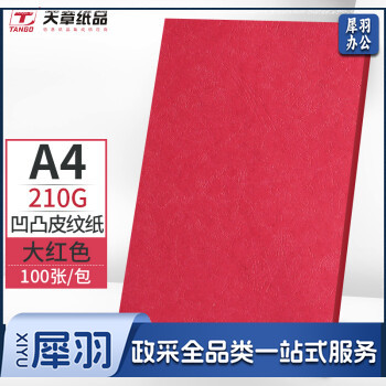 天章(TANGO)A4封面纸 双面凹凸皮纹纸 压纹纸 云彩纸 封皮纸 彩色卡纸标书封面硬厚手工卡纸 大红色210g100张
