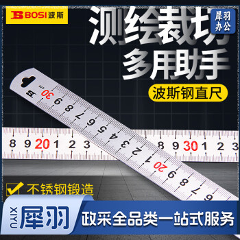 波斯（BOSI）不锈钢直尺刻度尺公制刻度绘图钢尺 BS170830（30CM）