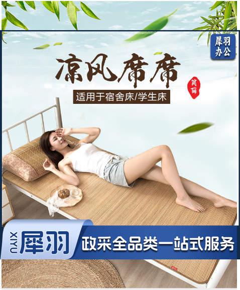 学生凉席竹席 双面竹藤凉席宿舍单人0.9米床上下铺空调席子 90*190cm(不含枕套) 简约席