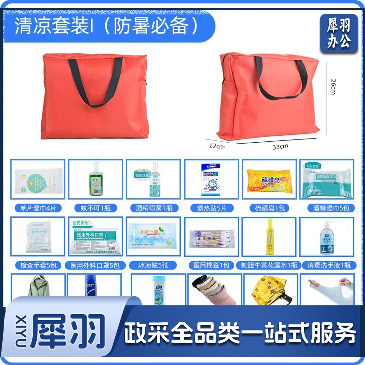 可定制版清凉防暑降温洗发水沐浴露湿巾花露水雨伞冰袖防晒衣蚊不叮套装I款 