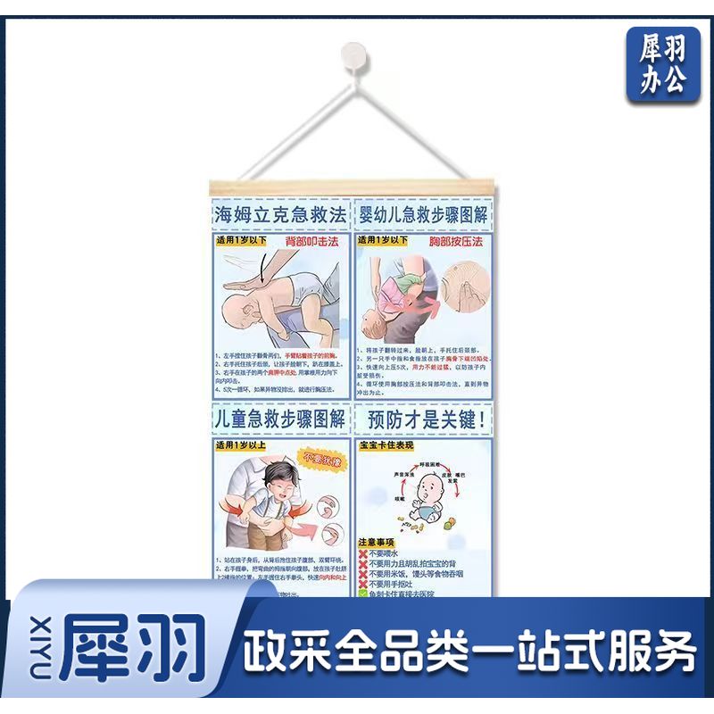 海姆立克法 挂图 50*60cm实木挂轴+ 油画布  