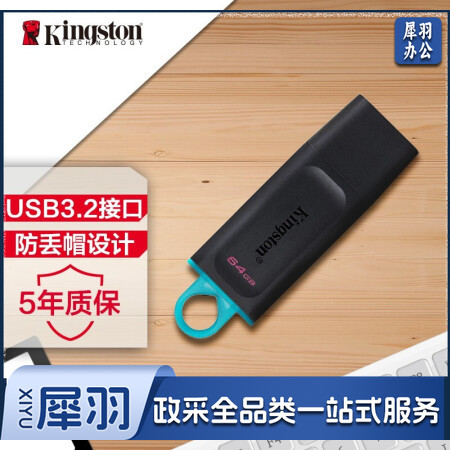 金士顿（Kingston）64GB USB3.2 Gen 1 U盘 DTX 时尚设计 轻巧便携--