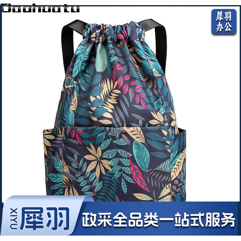 大容量防水背包女抽绳束口袋花布包中老年双肩包买菜购物袋方便袋