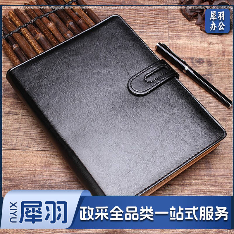 B5/16K 9孔经典商务活页本皮面本可替换内芯 95张办公会议记录记事笔记本子黑色1本