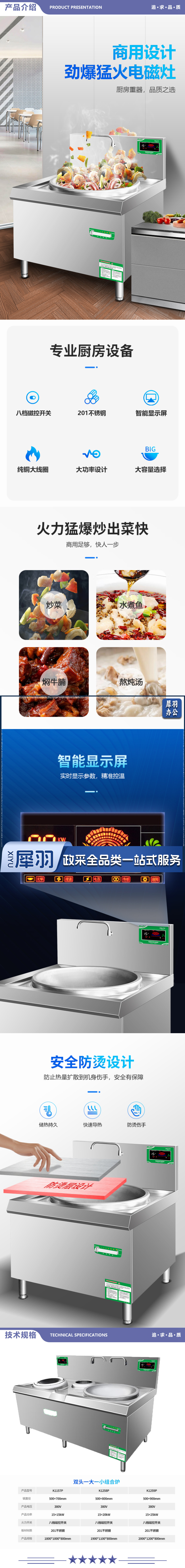 英利蒂克 Enlitic K1258P 商用电磁炉灶 大功率炒菜灶台 食堂学校厨房凹面大炒炉 双头大锅灶 2.jpg