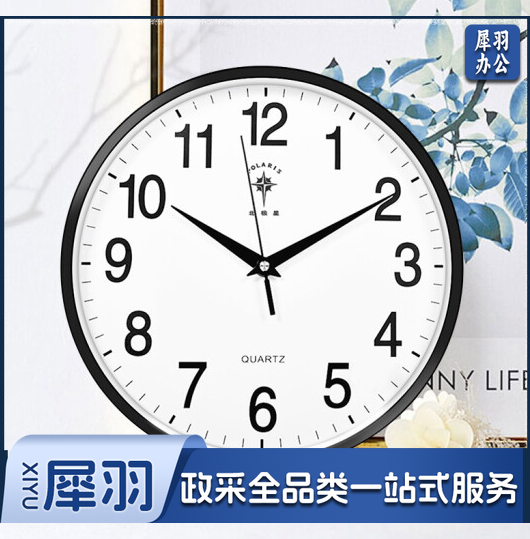 北极星(POLARIS)挂钟 时尚创意客厅钟表 简约石英钟12英寸2842黑色 30cm