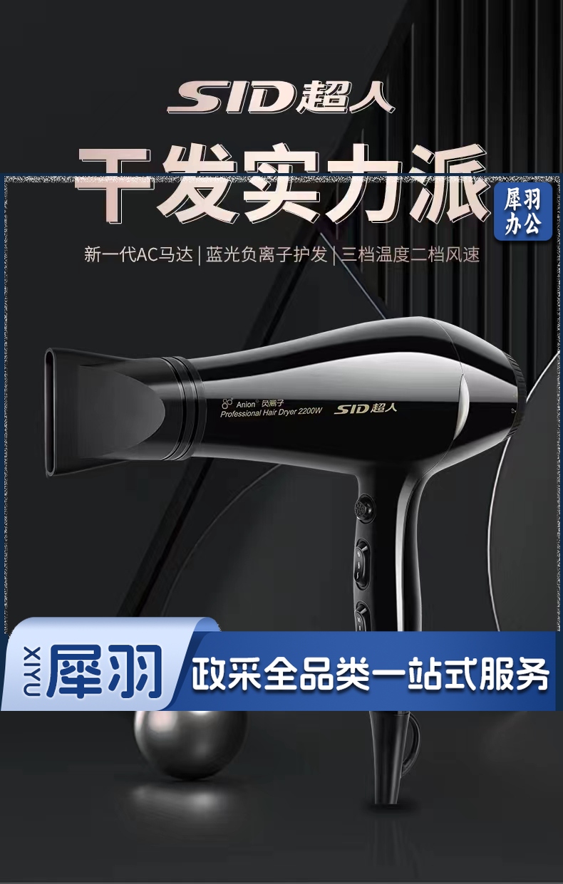 超人电吹风机 大功率蓝光负离子护发 家用旅行发廊吹风机RD2281