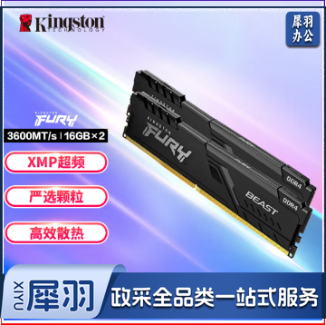 金士顿 (Kingston) FURY 32GB(16G×2)套装 DDR4 3600 台式机内存条 Beast野兽系列 骇客神条