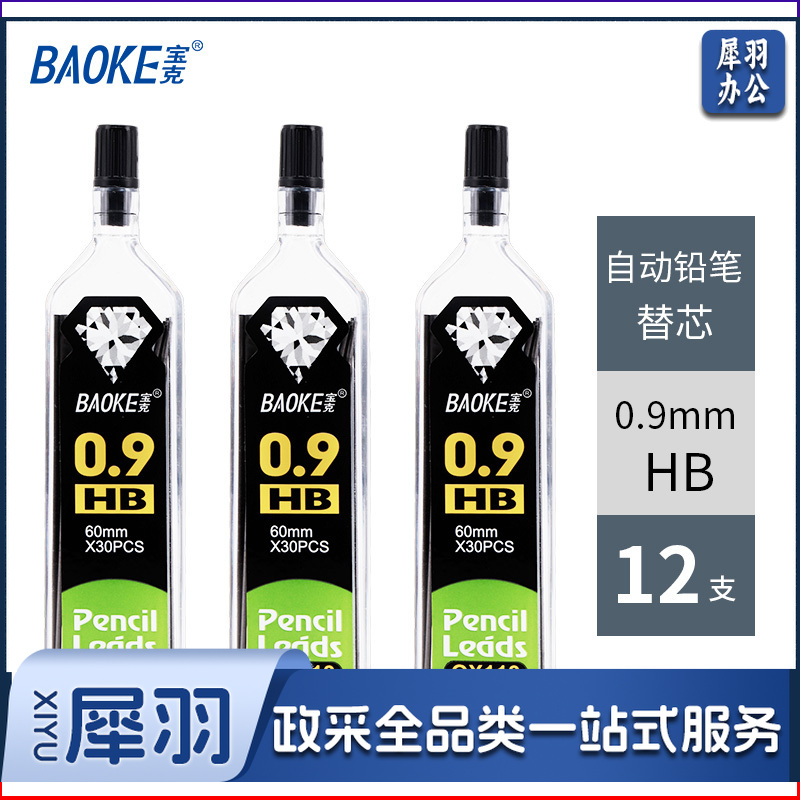 宝克（BAOKE） 铅笔替芯 自动铅笔芯 活动铅芯 学生文具 美术用品 笔芯 HB/0.9mm（12支/盒实惠装）QX-113