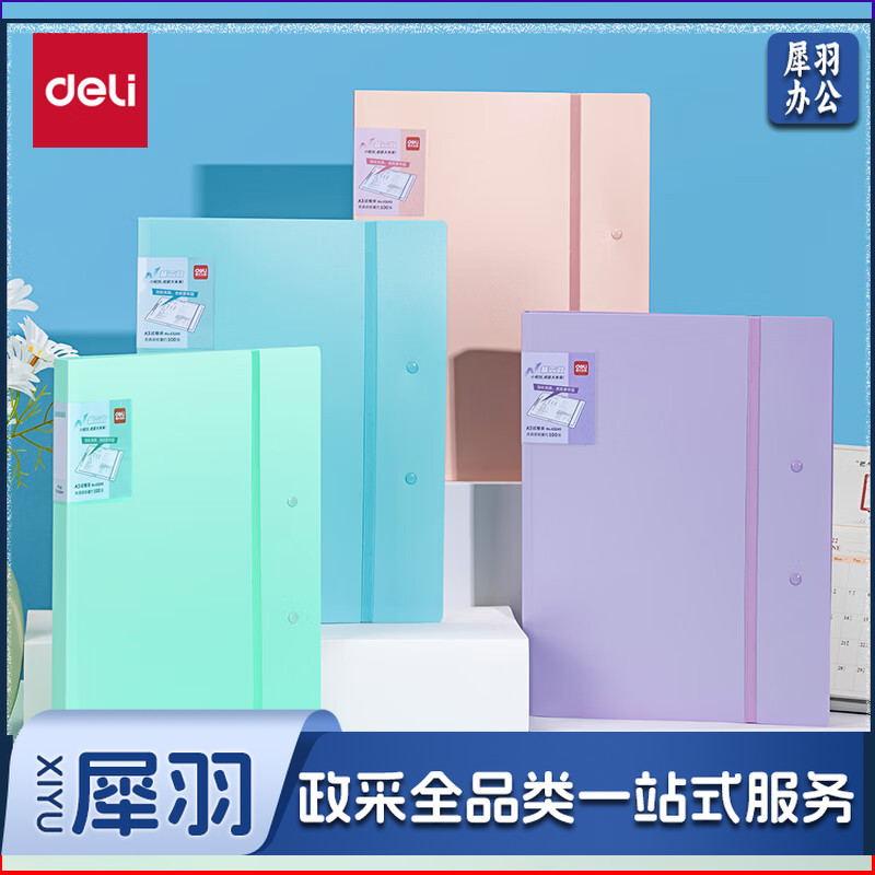 得力(deli)A3备考试卷夹文件夹 长押夹 绑带设计 学生试卷简历资料收纳册