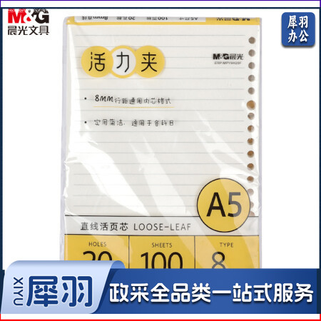 晨光(M&G)MPY9H26F A5/100张横线活页本替芯 极简系列线圈本单本装