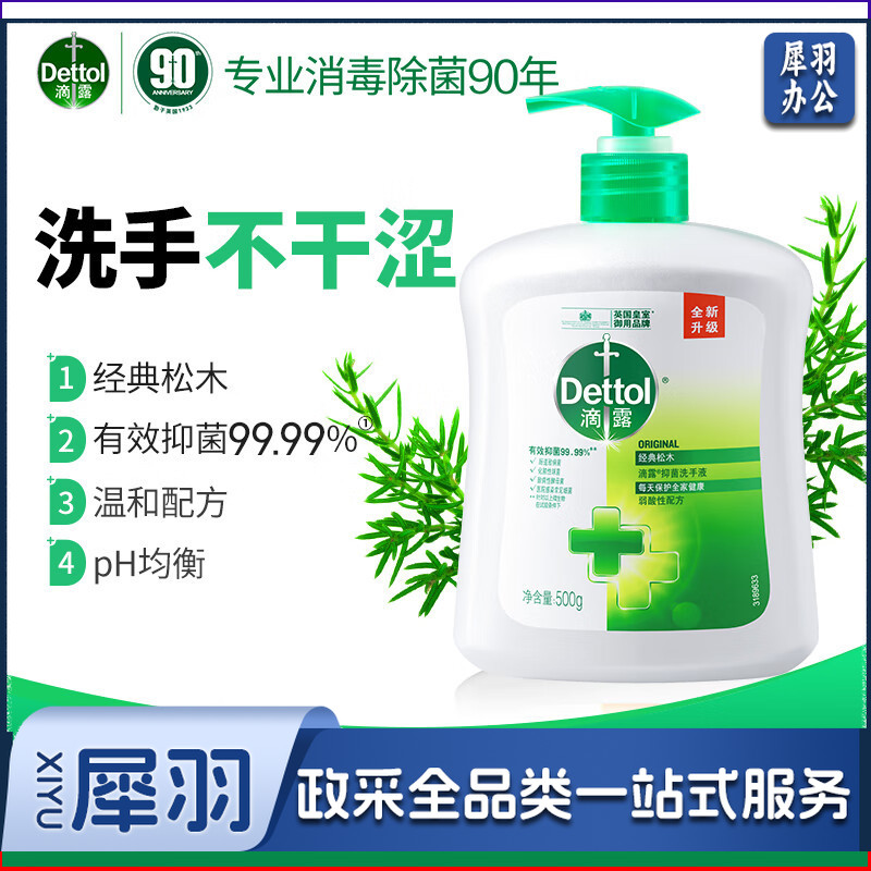 滴露(Dettol)健康抑菌洗手液松木500g瓶 消毒抑菌 清爽去油