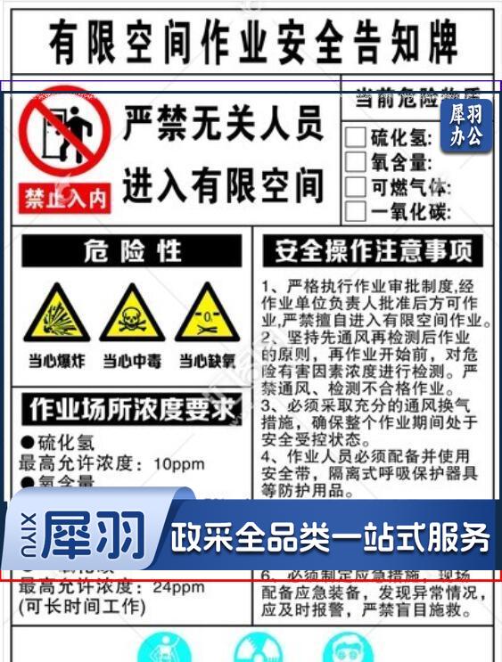 有限空间作业警示牌