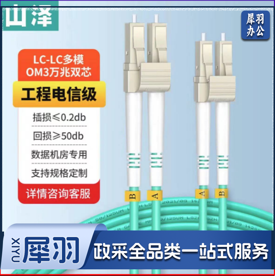 山泽(SAMZHE) 电信级万兆光纤跳线LC-LC多模双芯OM3-300 低烟无卤入户光纤线 收发器尾纤 3米G3-LCLC03