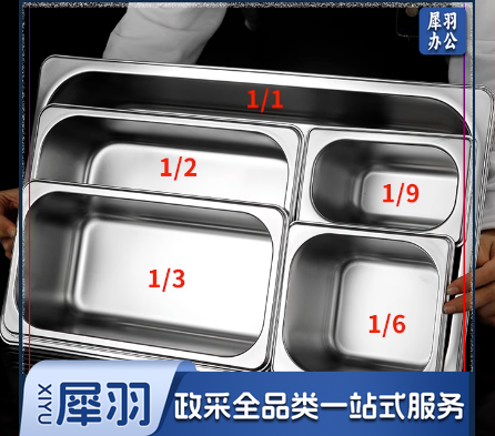 不锈钢份数盆长方形份数盒1/1