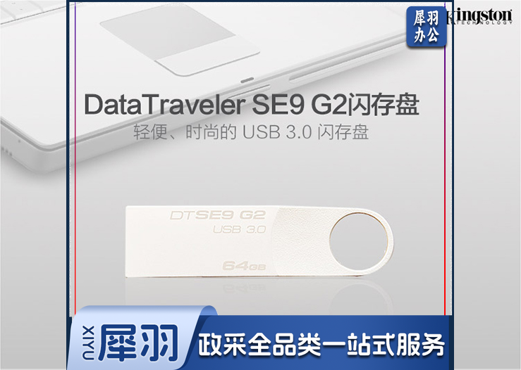 金士顿(Kingston)64GB U盘 USB3.0 DTSE9G2 U盘