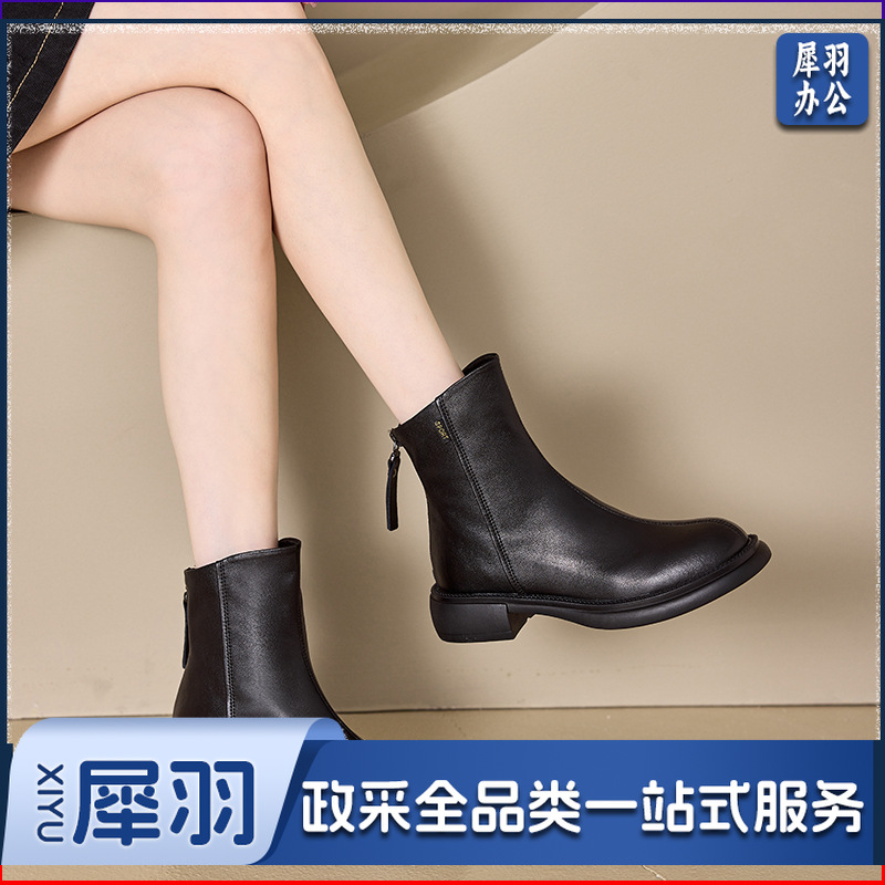 2024秋季新品真皮复古马丁靴女韩版后拉链显瘦女靴一脚蹬休闲女鞋