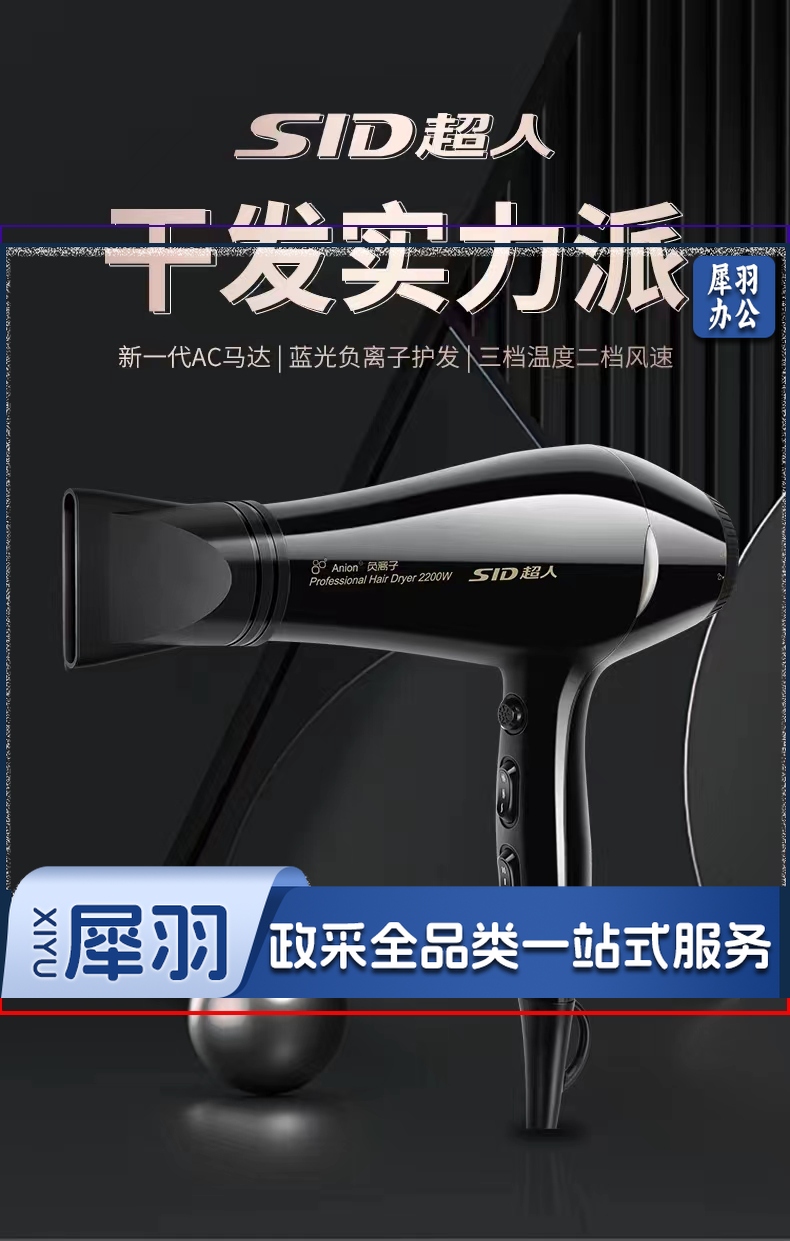 超人电吹风机 大功率蓝光负离子护发 家用旅行发廊吹风机RD2281