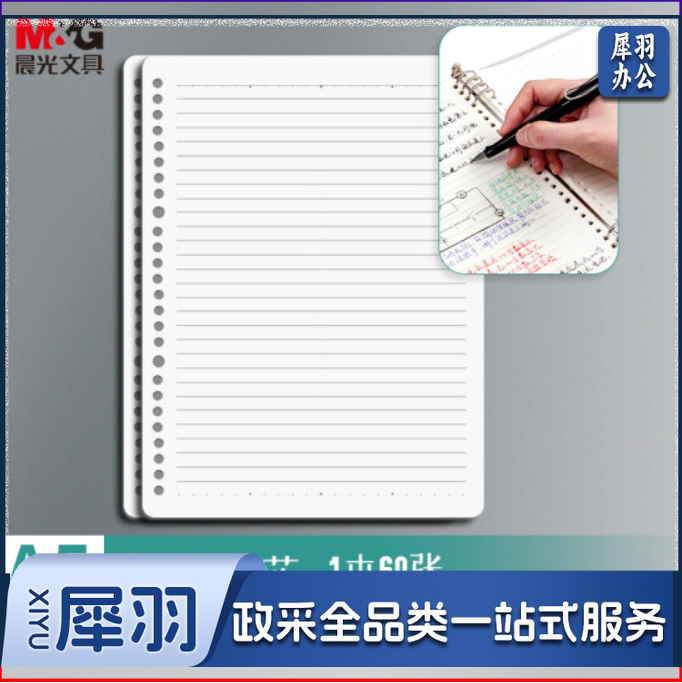 晨光(M&G)APY9F20P-A A5/60张活页本替芯 20孔笔记本活页纸内页 横线单本装