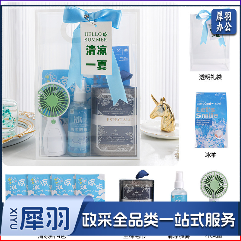 夏日防暑降温包套装礼品公司送员工福利夏季清凉礼包护士节(冰点套餐6（风扇+全棉毛巾+清凉喷雾+冰袖+冰凉贴+吊牌）)
