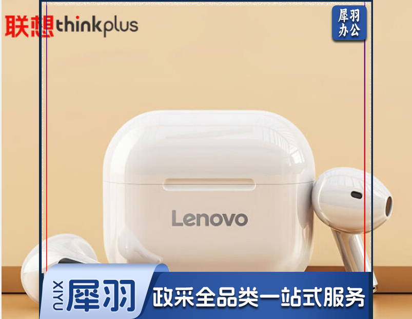 联想(Lenovo) thinkplus LP40白色 真无线蓝牙耳机 半入耳式运动降噪重低音音乐耳机 通用苹果华为小米手机