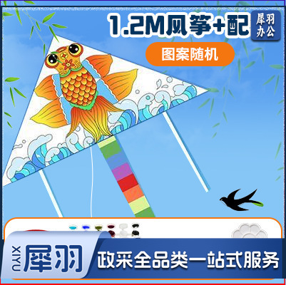 手绘风筝手工diy材料包绘画涂鸦儿童卡通玩具春季户外出游活动（填色风筝+1.2m【50m线+12色颜料+画笔+色盘】）