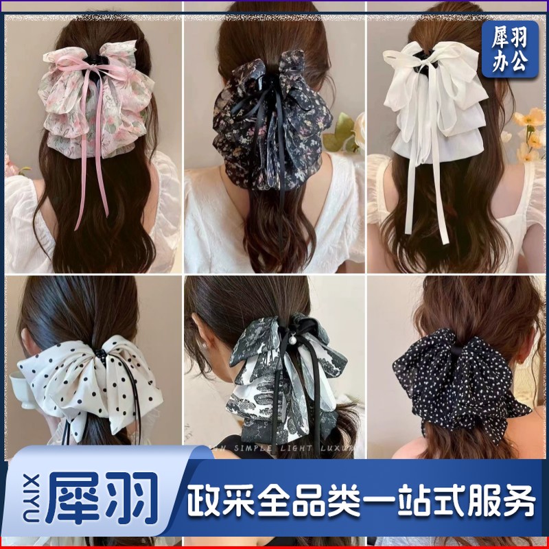 高级感蝴蝶结飘带抓夹女波点马尾夹子发卡温柔气质半扎发夹鲨鱼夹（黑色蝴蝶结）