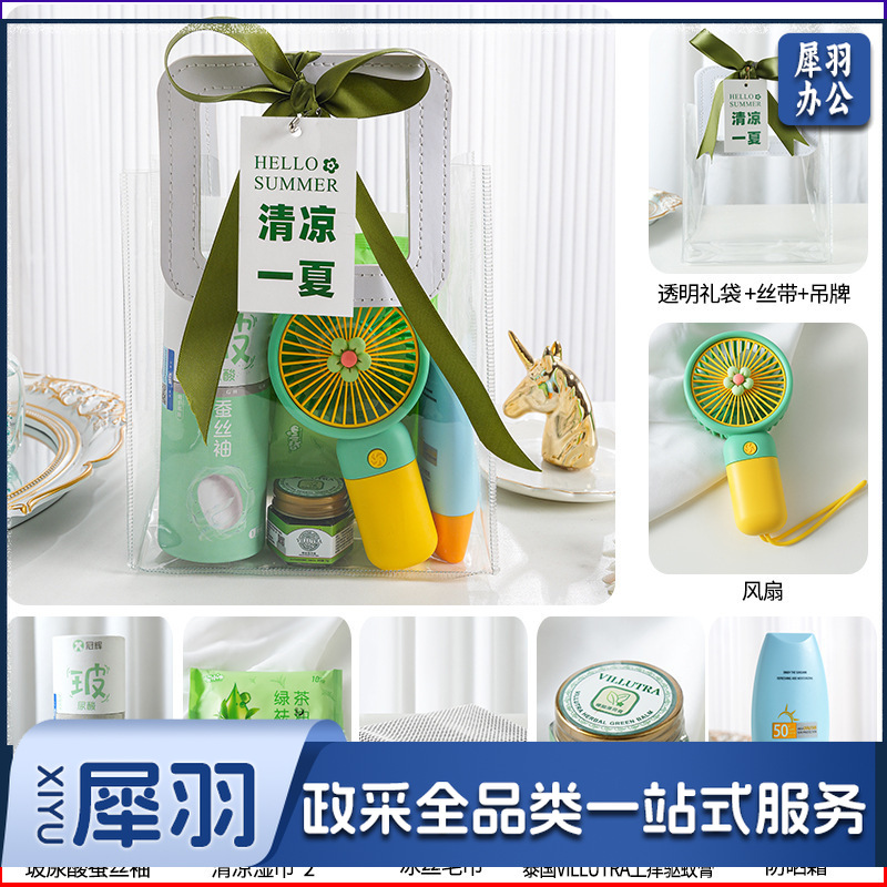 夏日防暑降温包套装礼品员工福利夏季清凉礼包护士节清凉套餐八：玻尿酸冰袖+风扇+驱蚊膏+冰丝毛巾+湿巾+防晒霜+吊牌