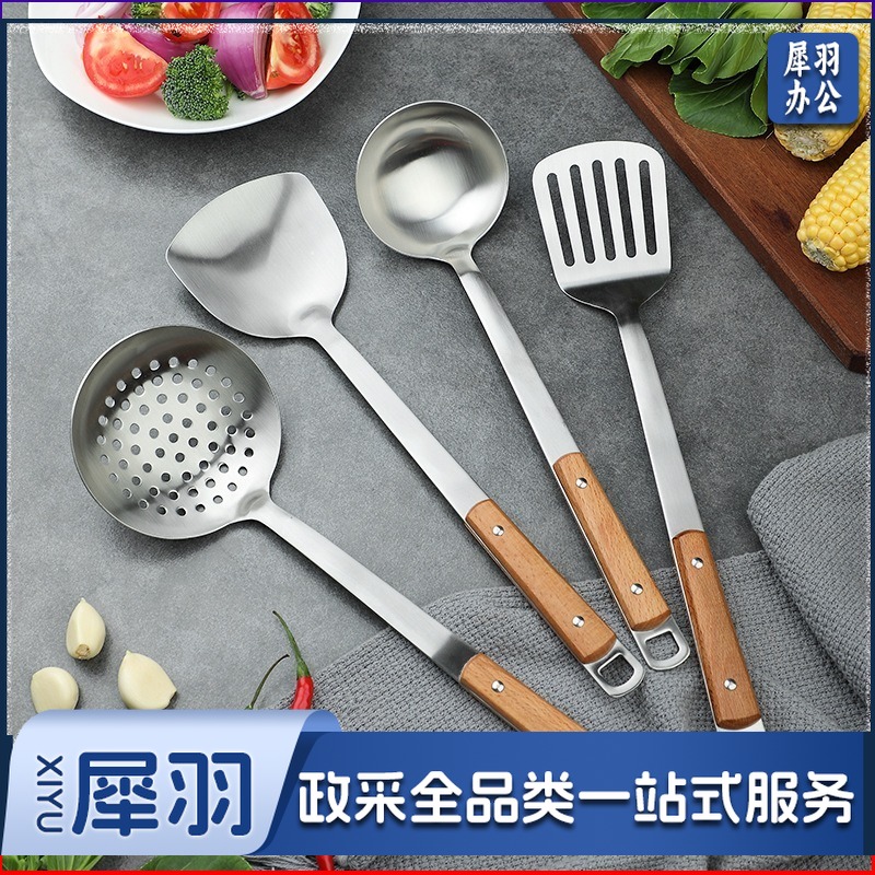 304不锈钢锅铲 炒菜铲子家用汤勺防烫手柄漏勺木柄厨具勺子耐高温 耐高温隔热手套