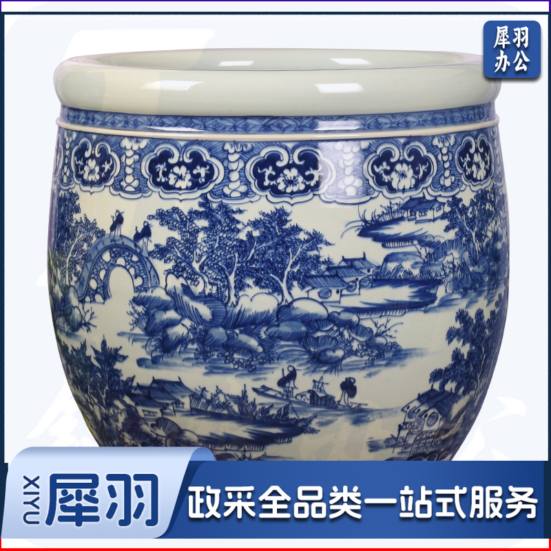 手绘景德镇陶瓷器青花瓷书画缸