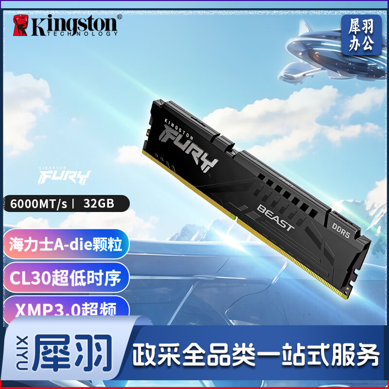 金士顿（Kingston）FURY 32GB DDR5 6000 台式机内存条 Beast 超级野兽系列 海力士A-die颗粒 CL30