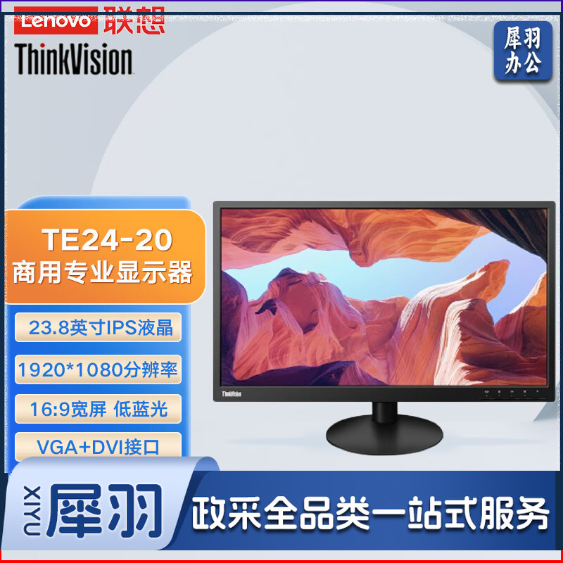 联想（Lenovo）ThinkVision TE24-20 23.8英寸16:9宽屏IPS液晶显示器（VGA+DVI）