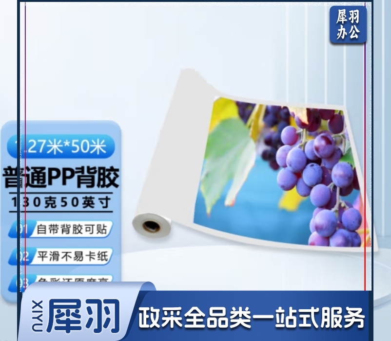普通背胶PP130克1270mm*50米作训材料户内卷材适用国产喷绘写真机绘图仪