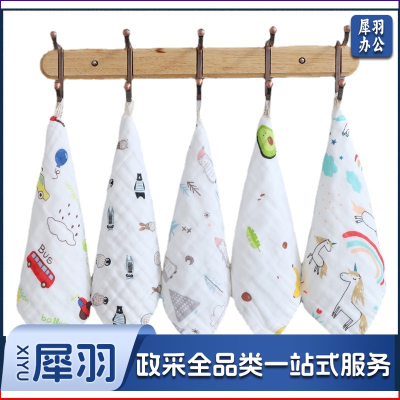 六层纯棉宝宝口水巾婴儿a类高密方巾纱布手帕吸水卡通儿童小毛巾（ 奶牛25*50cm）