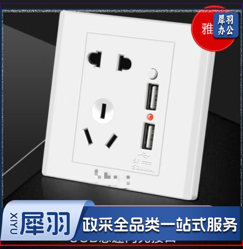 墙壁插排5五孔插座带usb开关面板多功能接口手机快充电家用明暗装 白五孔双USB带开关