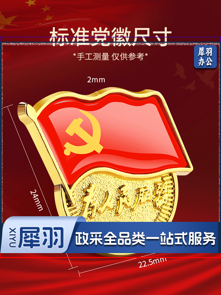 党徽 党员徽章 党徽胸章 厚度2mm 磁扣款 10个起售