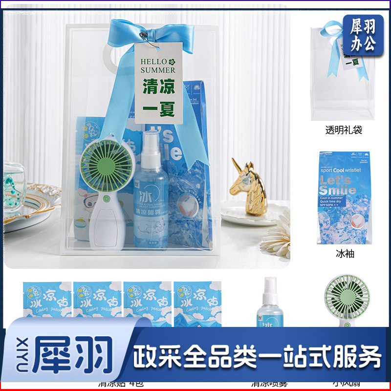 夏日防暑降温包套装礼品公司送员工福利夏季清凉礼包护士节(冰点套餐1（风扇+冰袖+清凉喷雾+冰凉贴+吊牌）)