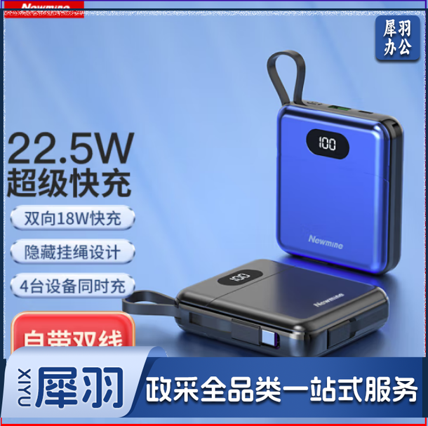 纽曼(Newmine) AL08自带线快充充电宝10000毫安时 苹果Type-c 蓝