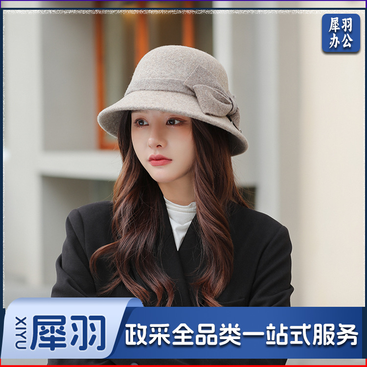 秋冬韩版百搭显脸小毛绒渔夫帽纯色羊毛遮阳帽保暖女士帽子女 卡其色