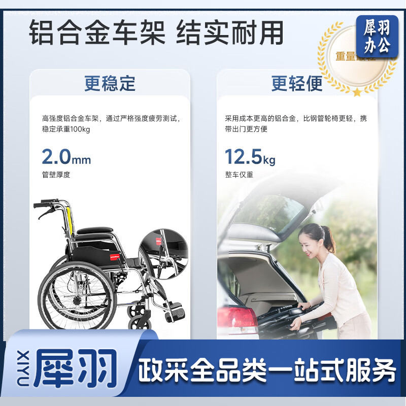 鱼跃（yuwell）【旗舰之选】轮椅H053C 铝合金折背折叠轻便 老年残疾人代步车手动轮椅车