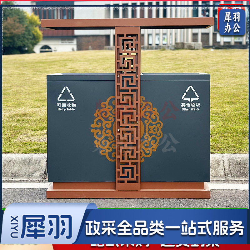 户外不锈钢分类垃圾桶双桶小区公园景区市政环卫果皮箱室外垃圾箱(【G1】镀锌古典景观桶