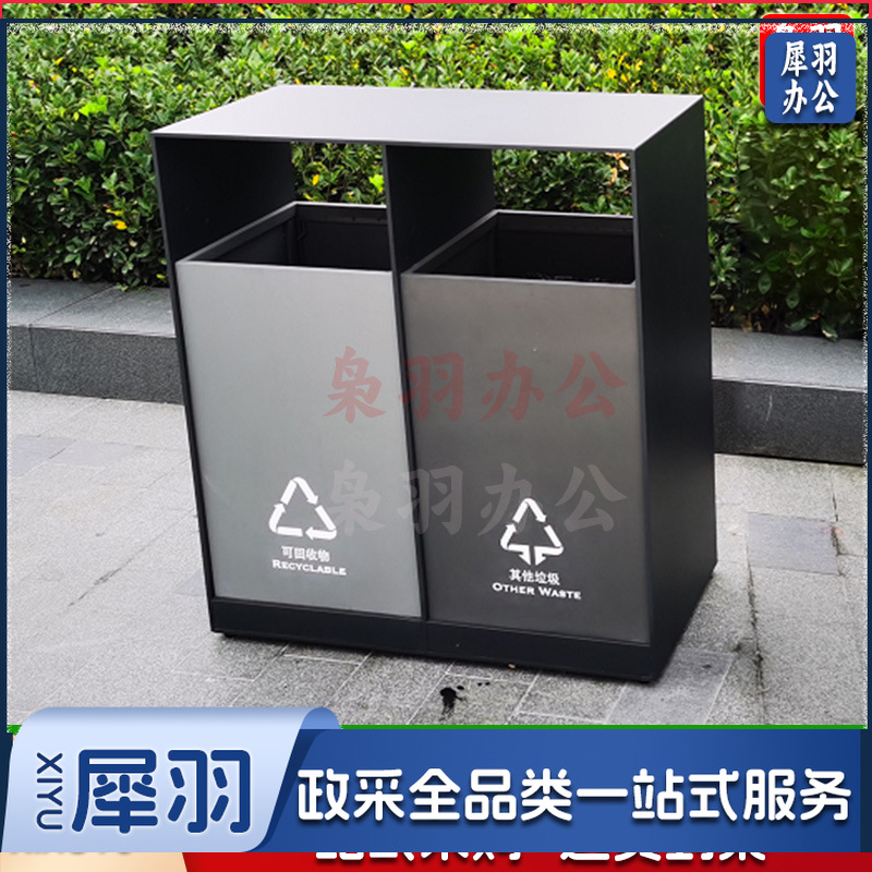 户外不锈钢分类垃圾桶双桶小区公园景区市政环卫果皮箱室外垃圾箱(镀锌新款城市桶